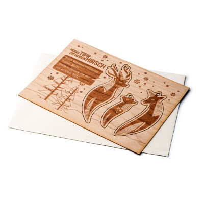 HEISSER HIRSCH - Grußkarte aus Holz